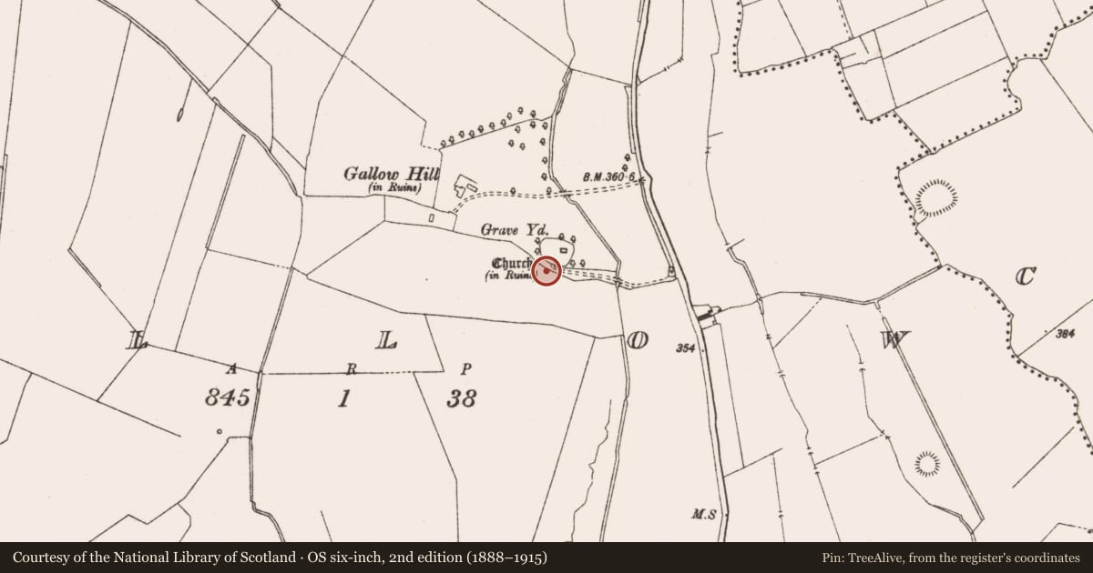 Ordnance Survey six-inch map, 2nd edition (1888–1915) covering the location of Wall monument, Gallow, County Meath, with a pin at the register's coordinates