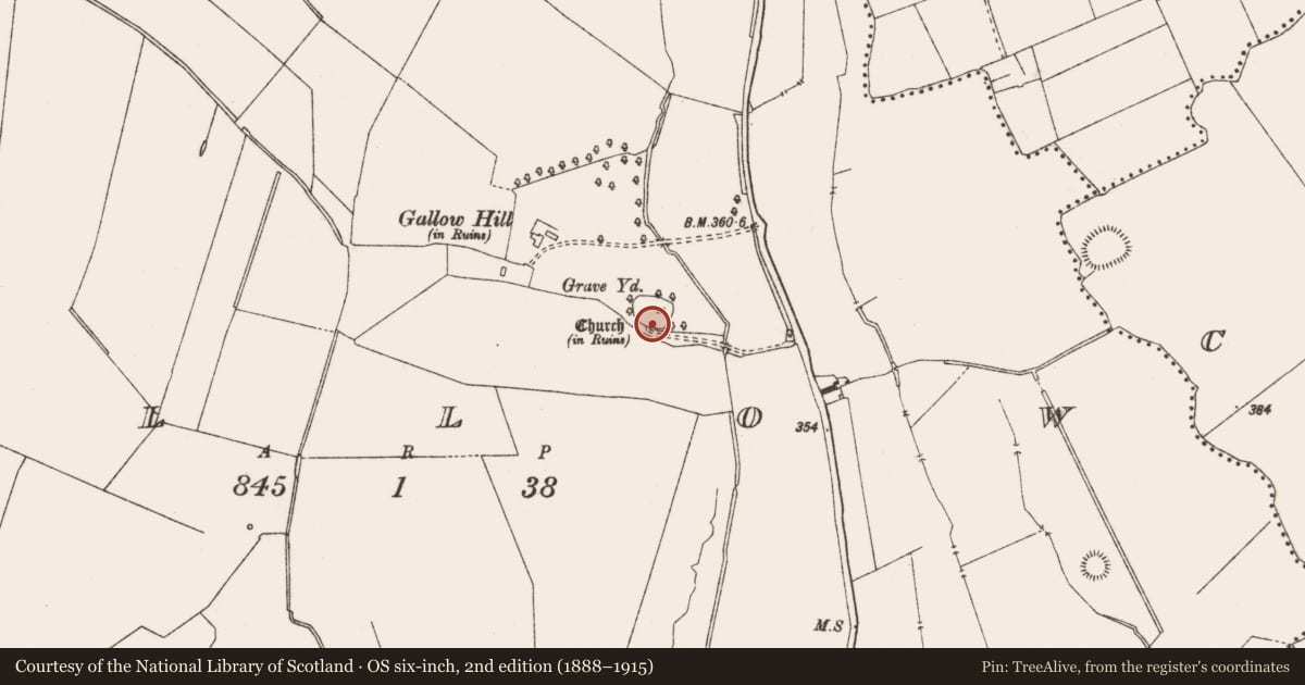 Ordnance Survey six-inch map, 2nd edition (1888–1915) covering the location of Cross-slab, Gallow, County Meath, with a pin at the register's coordinates