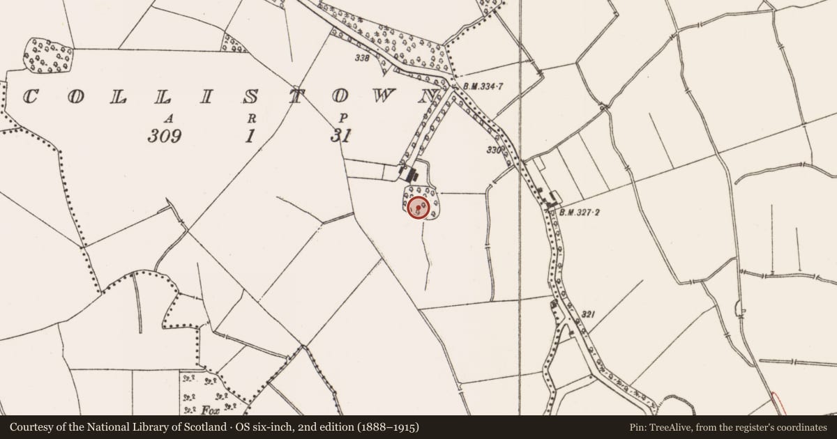 Ordnance Survey six-inch map, 2nd edition (1888–1915) covering the location of Enclosure, Collistown, County Meath, with a pin at the register's coordinates