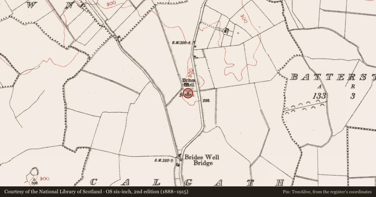 Ordnance Survey six-inch map, 2nd edition (1888–1915) covering the location of Ritual site - holy well, Calgath, County Meath, with a pin at the register's coordinates