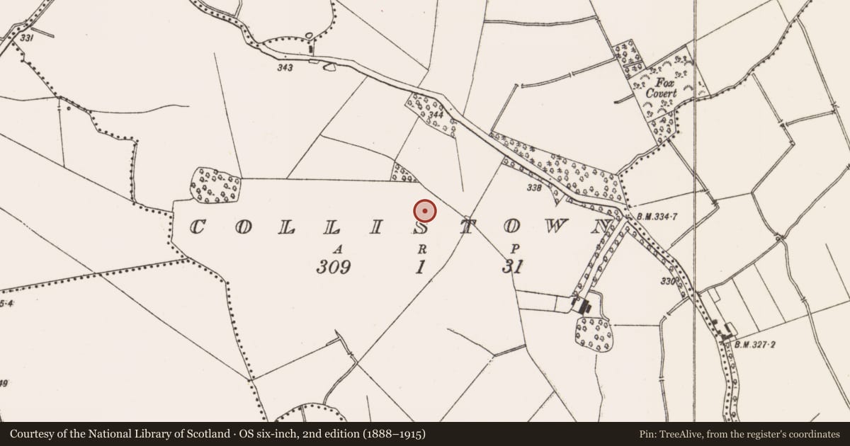 Ordnance Survey six-inch map, 2nd edition (1888–1915) covering the location of Enclosure - large enclosure, Collistown, County Meath, with a pin at the register's coordinates