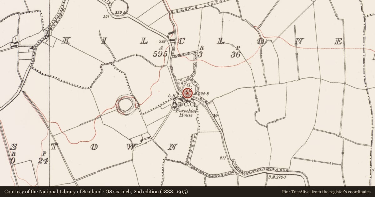 Ordnance Survey six-inch map, 2nd edition (1888–1915) covering the location of Graveyard, Kilclone, County Meath, with a pin at the register's coordinates