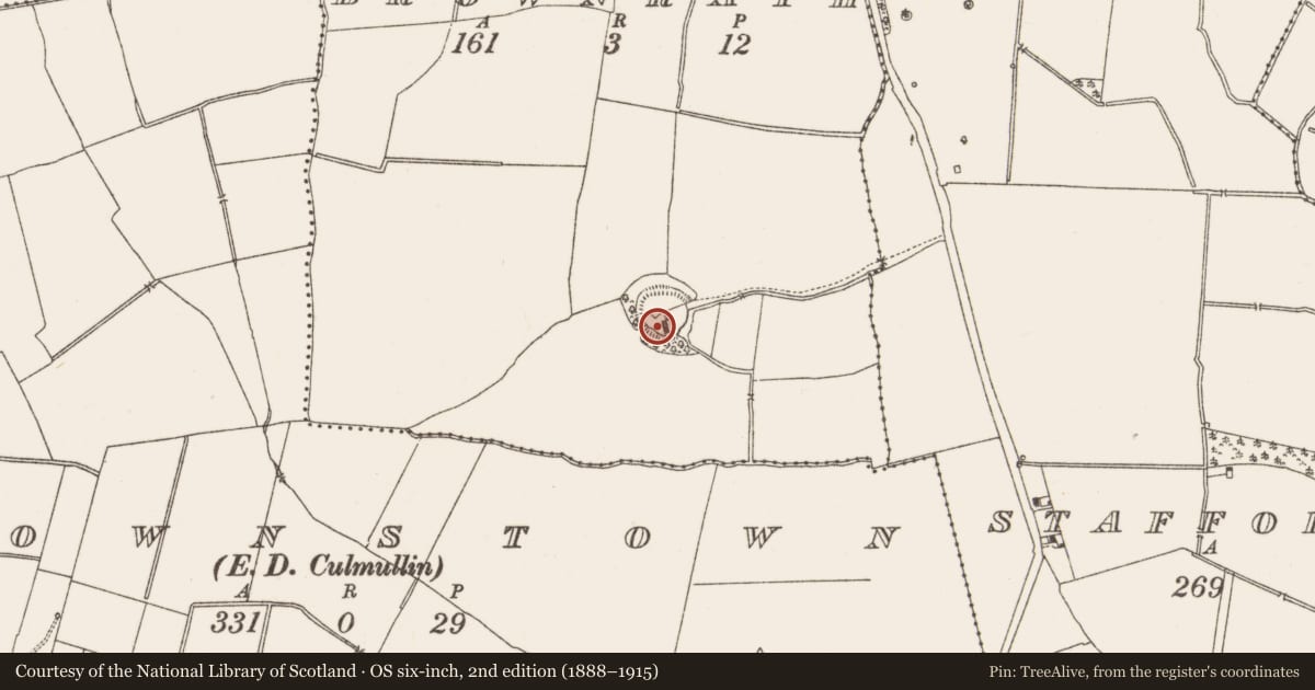 Ordnance Survey six-inch map, 2nd edition (1888–1915) covering the location of Ringfort - rath, Brownrath, County Meath, with a pin at the register's coordinates