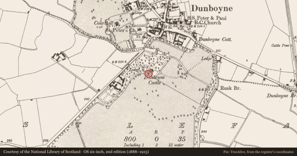 Ordnance Survey six-inch map, 2nd edition (1888–1915) covering the location of Castle - ringwork, Castlefarm, County Meath, with a pin at the register's coordinates