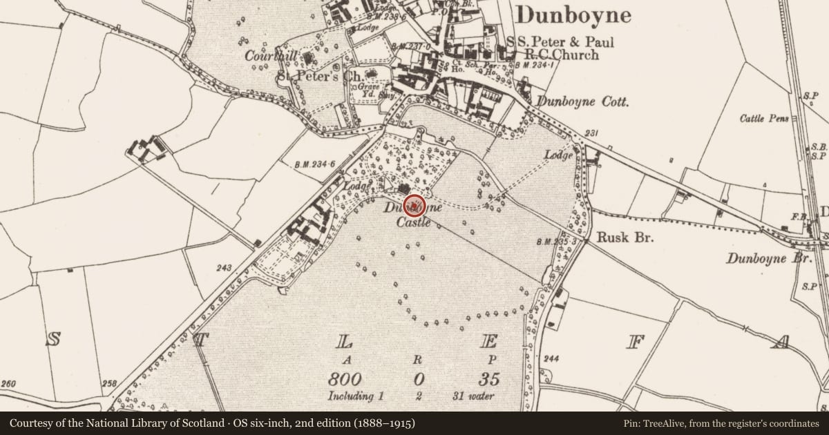 Ordnance Survey six-inch map, 2nd edition (1888–1915) covering the location of Ring-ditch, Castlefarm, County Meath, with a pin at the register's coordinates