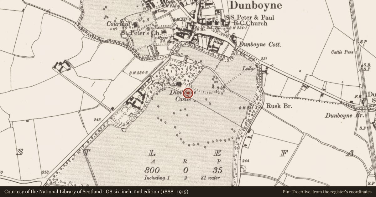 Ordnance Survey six-inch map, 2nd edition (1888–1915) covering the location of Building, Castlefarm, County Meath, with a pin at the register's coordinates