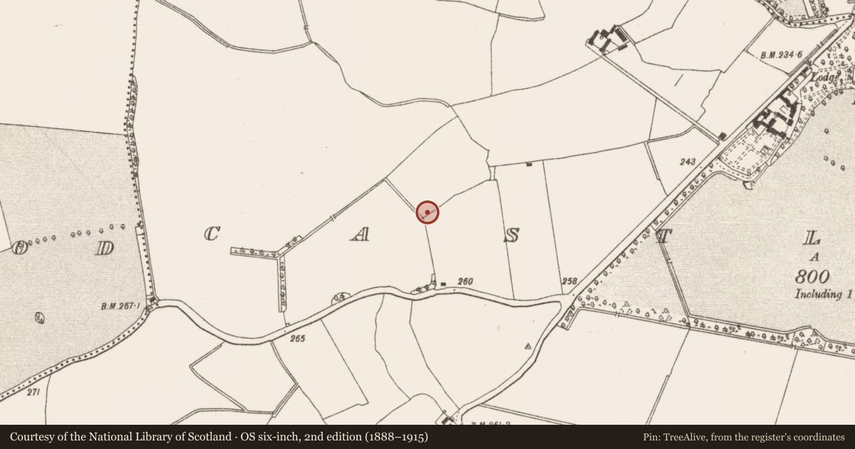 Ordnance Survey six-inch map, 2nd edition (1888–1915) covering the location of Enclosure, Castlefarm, County Meath, with a pin at the register's coordinates