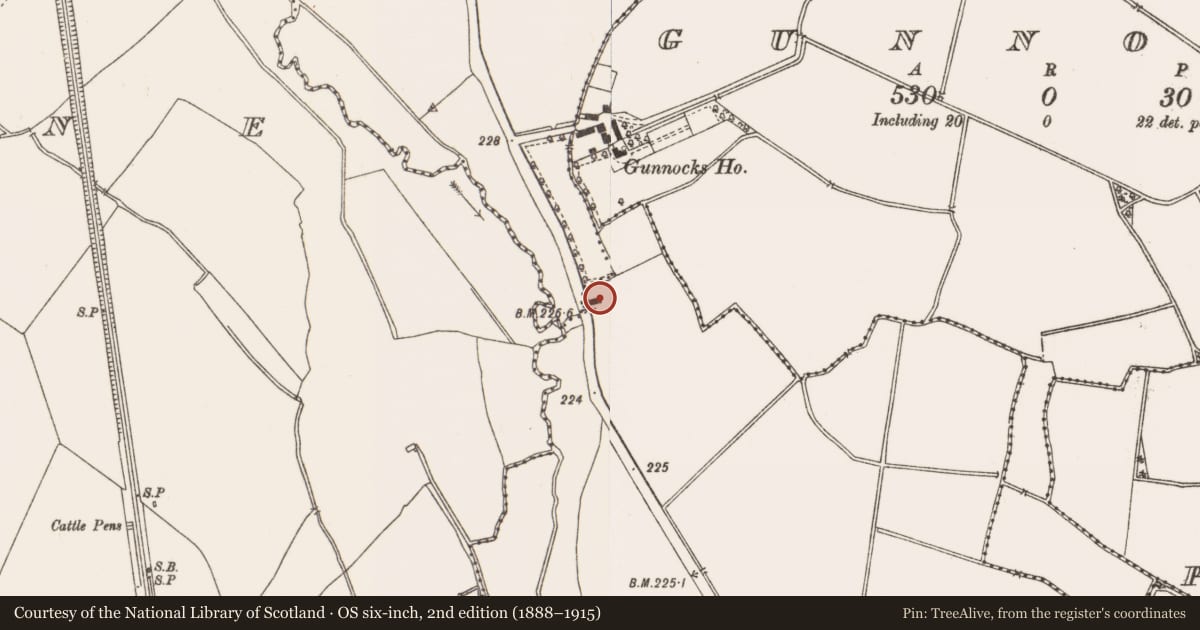 Ordnance Survey six-inch map, 2nd edition (1888–1915) covering the location of Fulacht fia, Loughsallagh, County Meath, with a pin at the register's coordinates