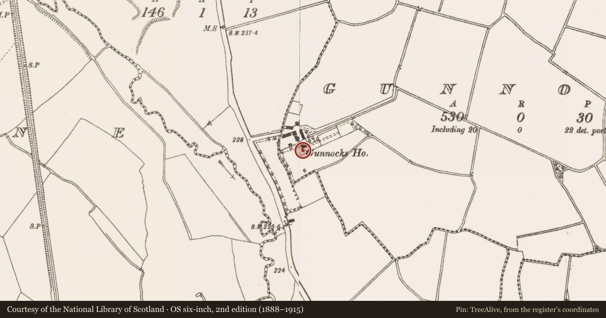 Ordnance Survey six-inch map, 2nd edition (1888–1915) covering the location of House - 17th/18th century, Gunnocks, County Meath, with a pin at the register's coordinates
