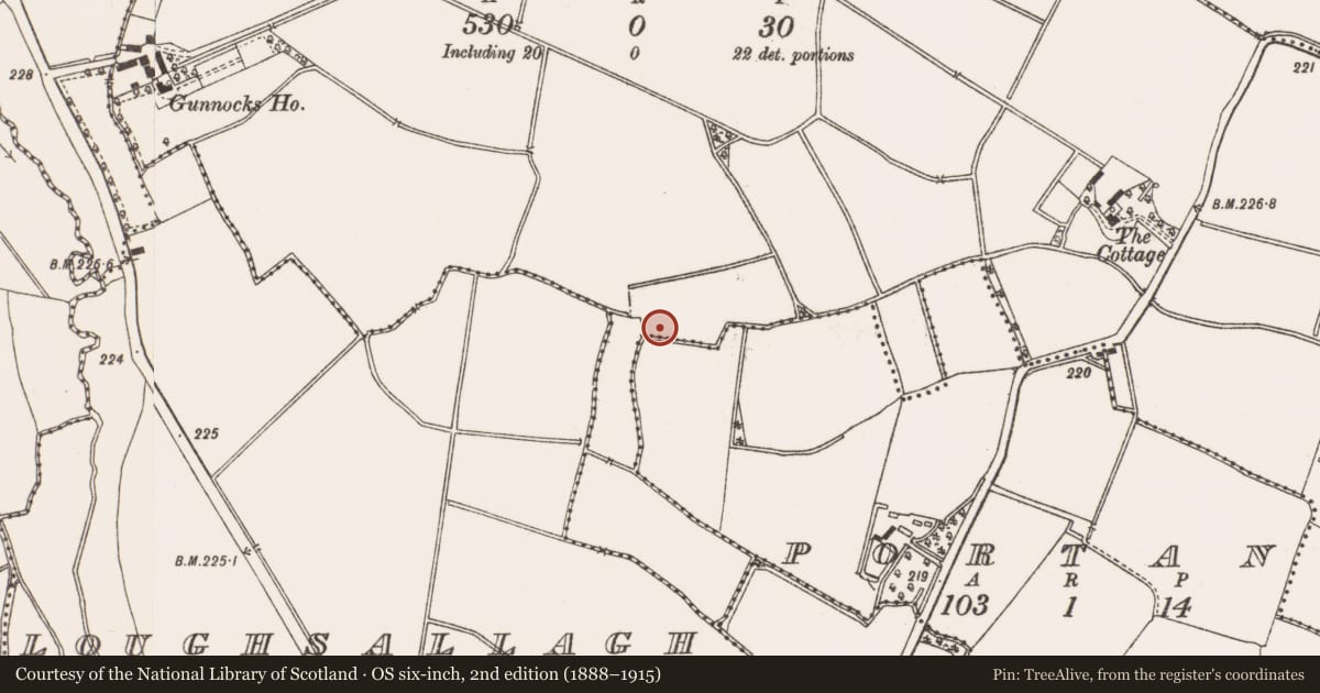Ordnance Survey six-inch map, 2nd edition (1888–1915) covering the location of Ring-ditch, Gunnocks, County Meath, with a pin at the register's coordinates
