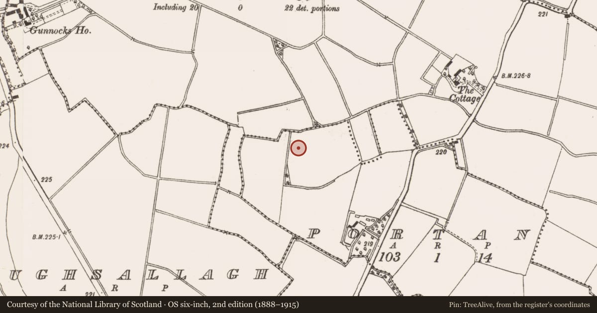 Ordnance Survey six-inch map, 2nd edition (1888–1915) covering the location of Charcoal-making site, Portan, County Meath, with a pin at the register's coordinates