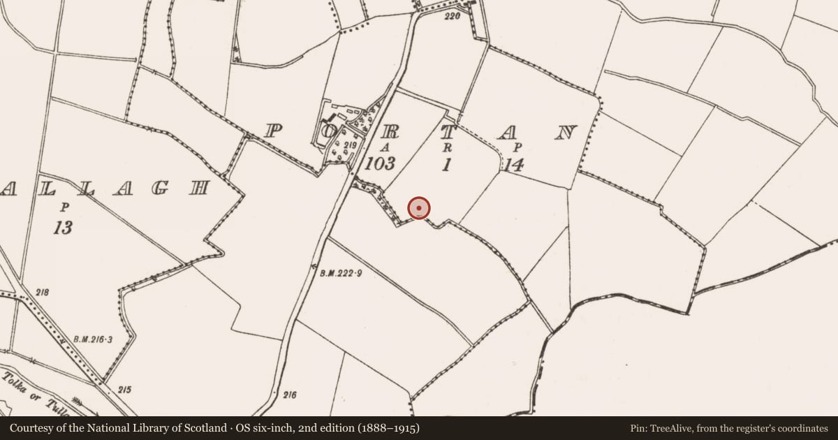 Ordnance Survey six-inch map, 2nd edition (1888–1915) covering the location of Fulacht fia, Portan, County Meath, with a pin at the register's coordinates