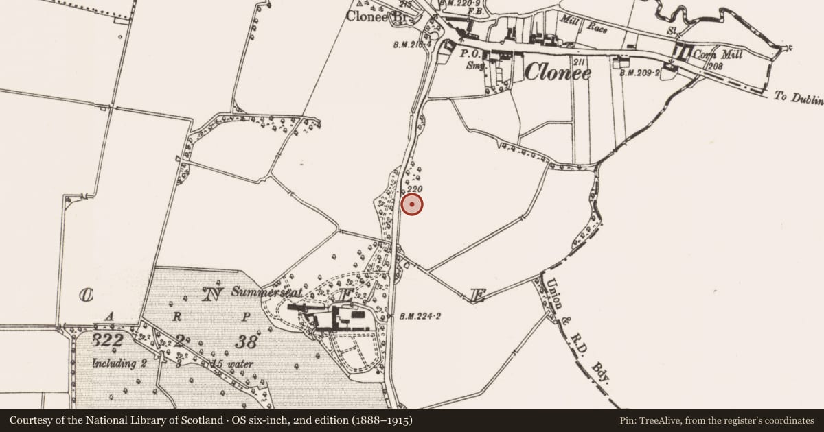 Ordnance Survey six-inch map, 2nd edition (1888–1915) covering the location of Building, Clonee, County Meath, with a pin at the register's coordinates