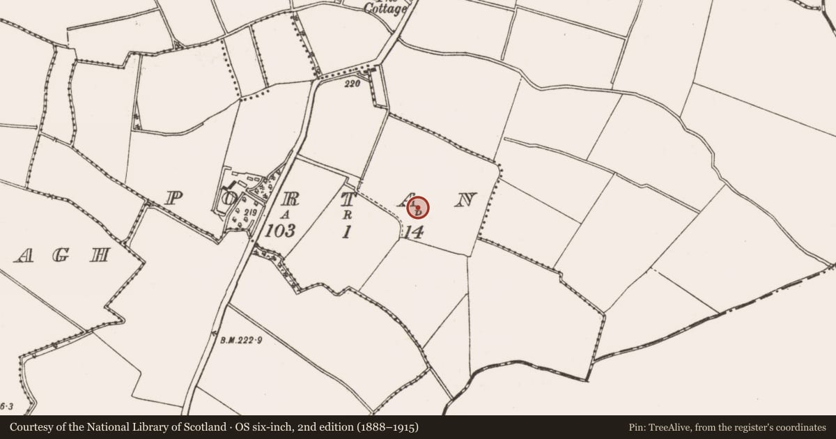 Ordnance Survey six-inch map, 2nd edition (1888–1915) covering the location of Charcoal-making site, Portan, County Meath, with a pin at the register's coordinates