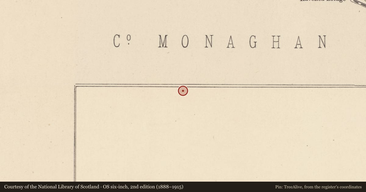 Ordnance Survey six-inch map, 2nd edition (1888–1915) covering the location of Ringfort - rath, Clonacullan, County Monaghan, with a pin at the register's coordinates