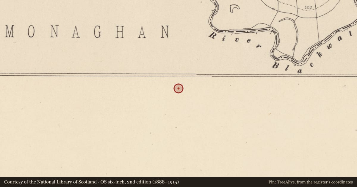 Ordnance Survey six-inch map, 2nd edition (1888–1915) covering the location of Ringfort - rath, Aghadrumcru, County Monaghan, with a pin at the register's coordinates