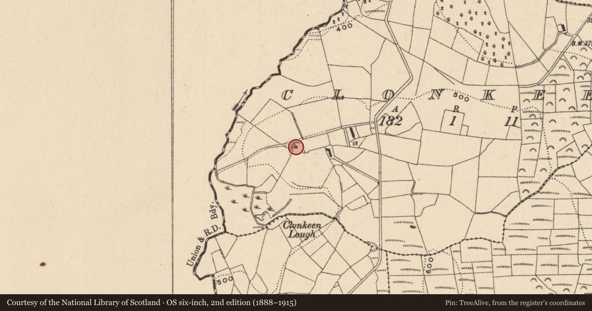 Ordnance Survey six-inch map, 2nd edition (1888–1915) covering the location of Ringfort - rath, Clonkeen, County Monaghan, with a pin at the register's coordinates