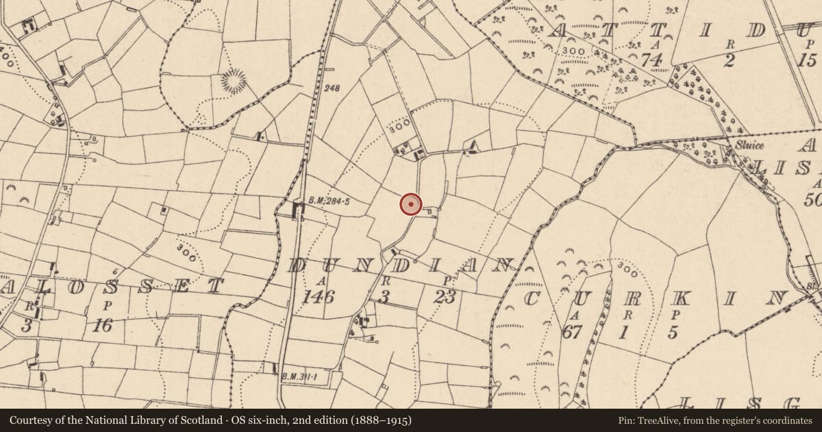 Ordnance Survey six-inch map, 2nd edition (1888–1915) covering the location of Ringfort - rath, Dundian, County Monaghan, with a pin at the register's coordinates