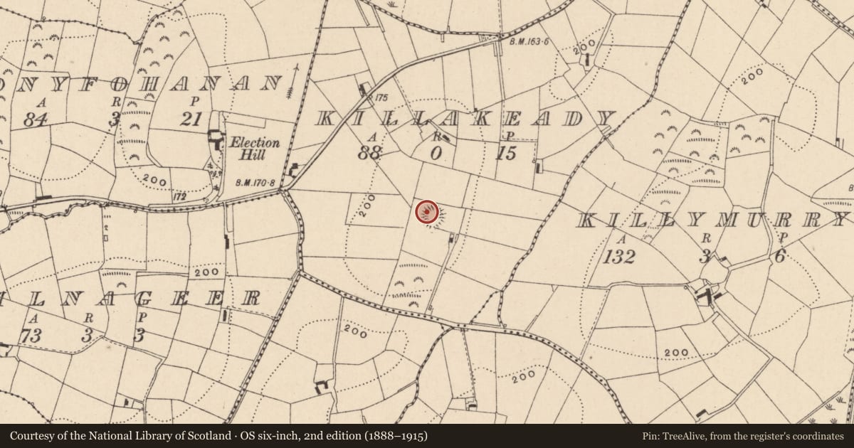 Ordnance Survey six-inch map, 2nd edition (1888–1915) covering the location of Ringfort - rath, Killakeady, County Monaghan, with a pin at the register's coordinates
