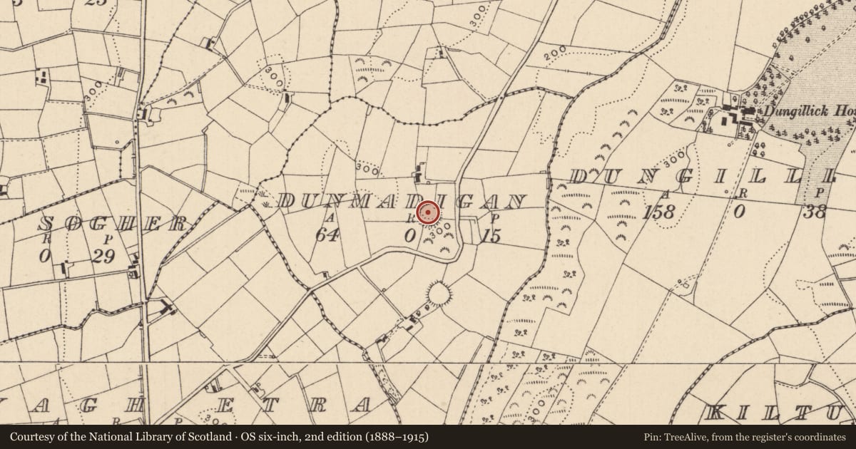 Ordnance Survey six-inch map, 2nd edition (1888–1915) covering the location of Ringfort - rath, Dunmadigan, County Monaghan, with a pin at the register's coordinates
