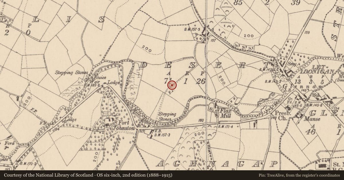 Ordnance Survey six-inch map, 2nd edition (1888–1915) covering the location of Ringfort - rath, Desert, County Monaghan, with a pin at the register's coordinates