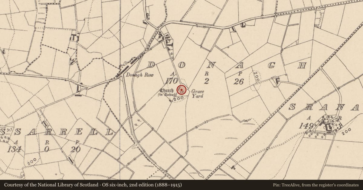 Ordnance Survey six-inch map, 2nd edition (1888–1915) covering the location of Cross, Donagh, County Monaghan, with a pin at the register's coordinates