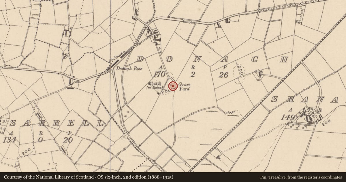 Ordnance Survey six-inch map, 2nd edition (1888–1915) covering the location of Headstone, Donagh, County Monaghan, with a pin at the register's coordinates