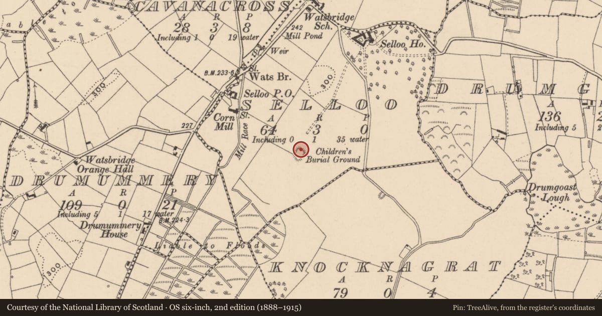 Ordnance Survey six-inch map, 2nd edition (1888–1915) covering the location of Cross - High cross, Selloo, County Monaghan, with a pin at the register's coordinates