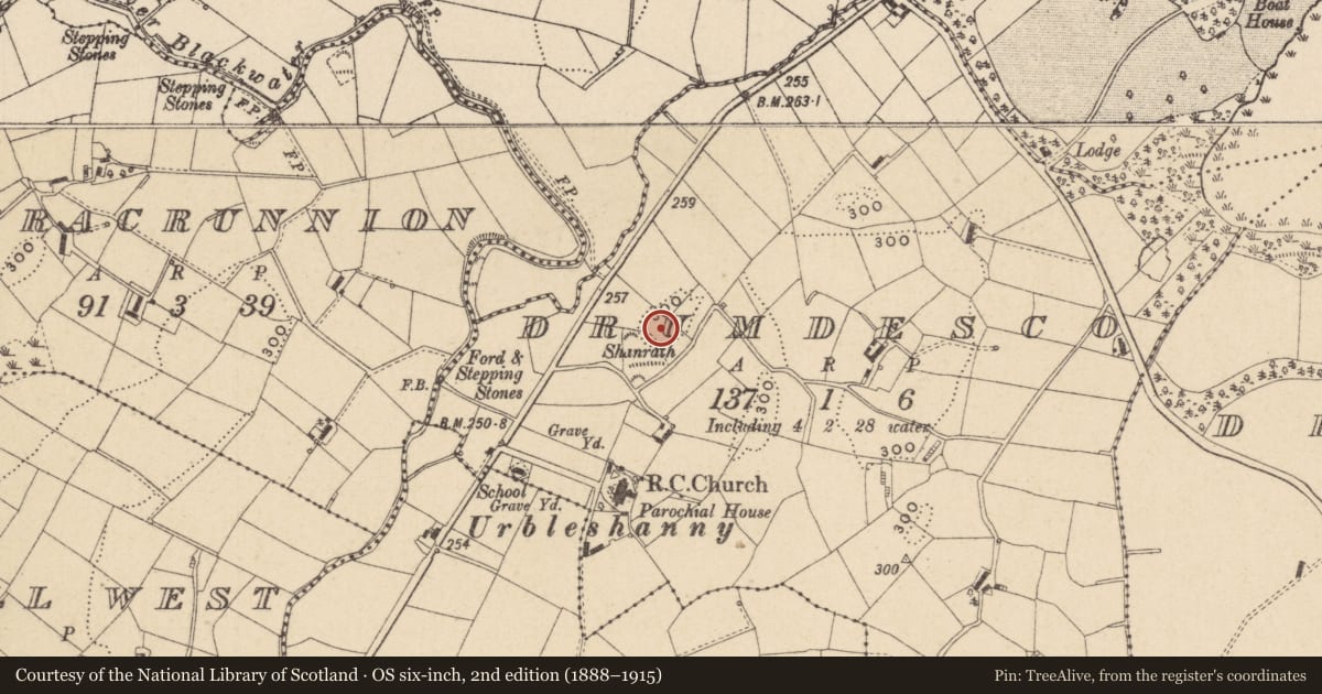 Ordnance Survey six-inch map, 2nd edition (1888–1915) covering the location of Ringfort - rath, Drumdesco, County Monaghan, with a pin at the register's coordinates