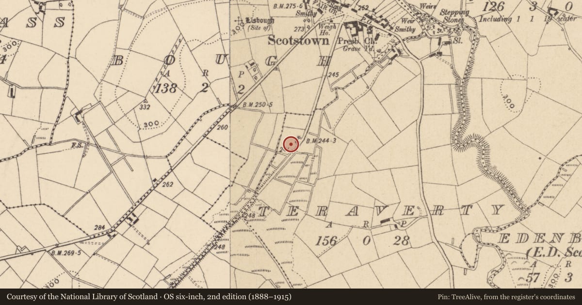 Ordnance Survey six-inch map, 2nd edition (1888–1915) covering the location of Ringfort - rath, Teraverty, County Monaghan, with a pin at the register's coordinates