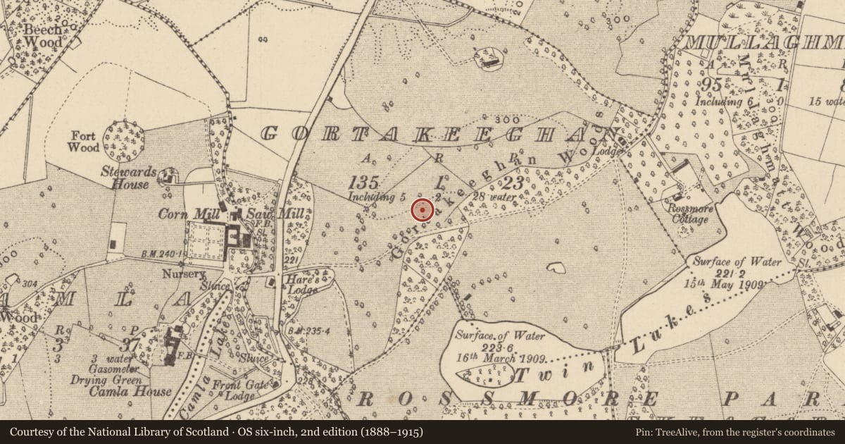 Ordnance Survey six-inch map, 2nd edition (1888–1915) covering the location of Ringfort - rath, Gortakeeghan, County Monaghan, with a pin at the register's coordinates