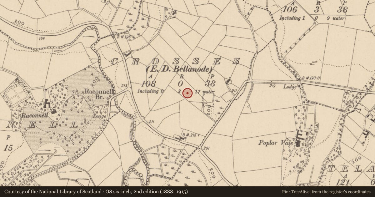 Ordnance Survey six-inch map, 2nd edition (1888–1915) covering the location of Hearth, Crosses (Monaghan by, County Monaghan, with a pin at the register's coordinates