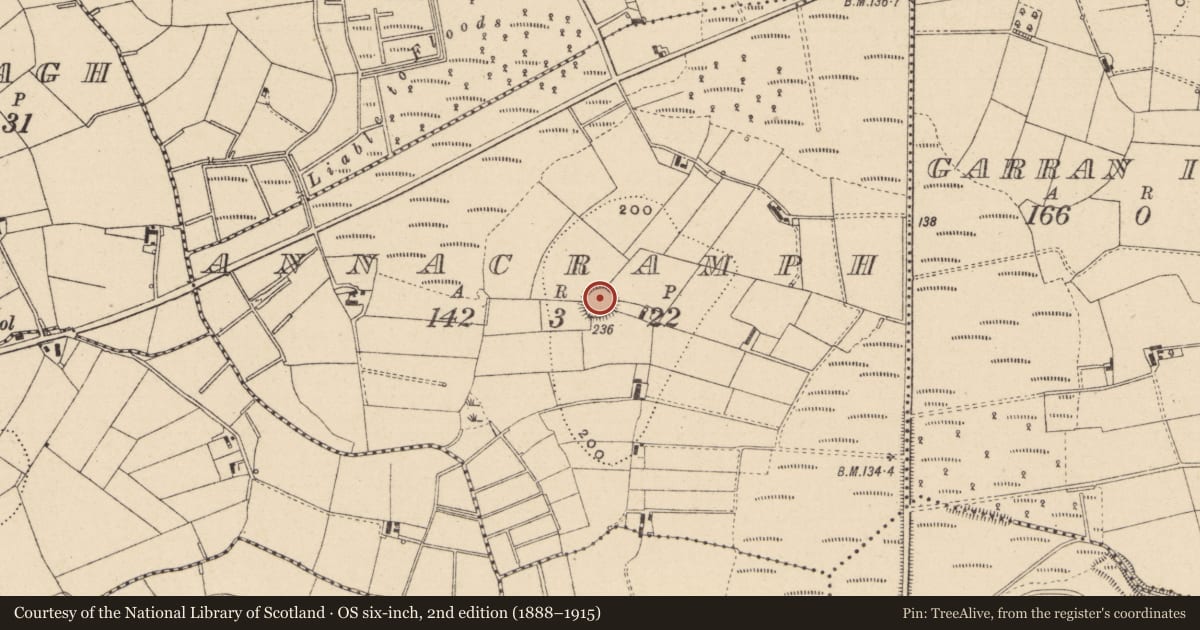Ordnance Survey six-inch map, 2nd edition (1888–1915) covering the location of Ringfort - rath, Annacramph, County Monaghan, with a pin at the register's coordinates