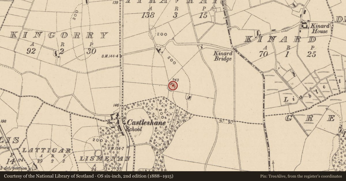 Ordnance Survey six-inch map, 2nd edition (1888–1915) covering the location of Ringfort - rath, Tiravray, County Monaghan, with a pin at the register's coordinates