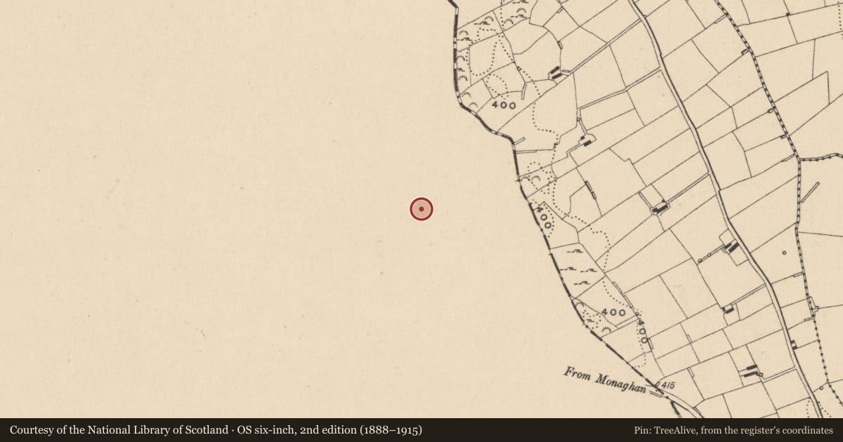 Ordnance Survey six-inch map, 2nd edition (1888–1915) covering the location of Souterrain, Drumgolat, County Monaghan, with a pin at the register's coordinates