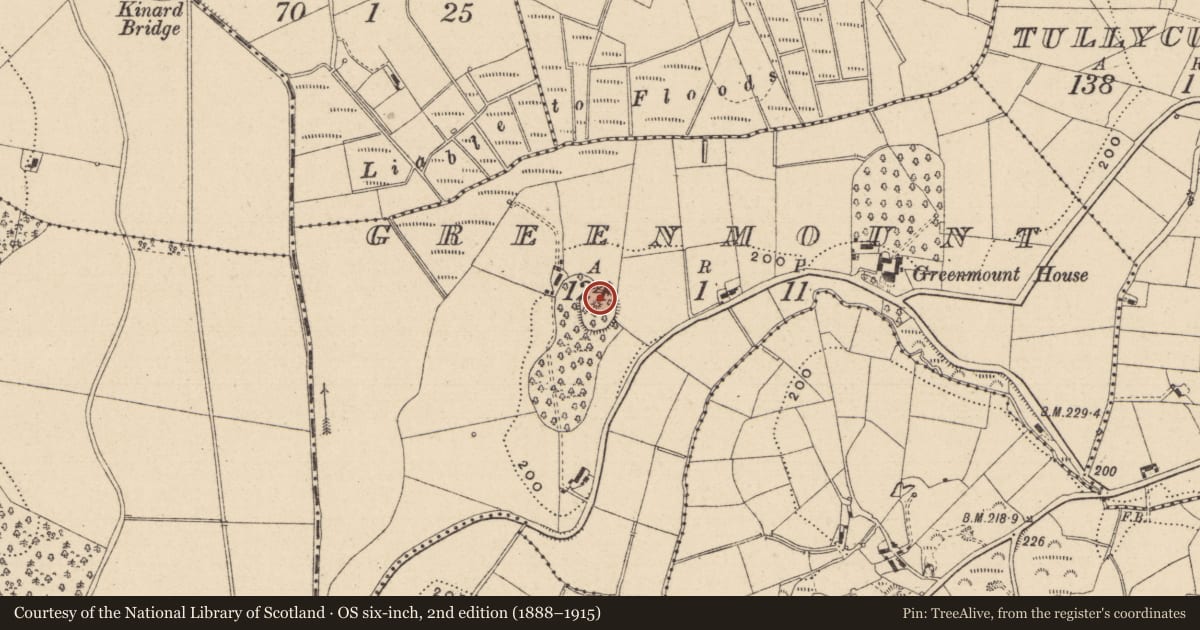Ordnance Survey six-inch map, 2nd edition (1888–1915) covering the location of Barrow - bowl-barrow, Greenmount, County Monaghan, with a pin at the register's coordinates