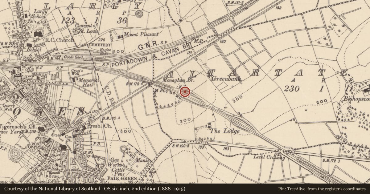 Ordnance Survey six-inch map, 2nd edition (1888–1915) covering the location of Ringfort - rath, Altartate Glebe, County Monaghan, with a pin at the register's coordinates