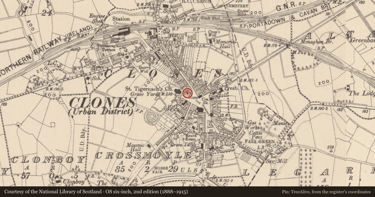Ordnance Survey six-inch map, 2nd edition (1888–1915) covering the location of Cross - High cross, Crossmoyle, County Monaghan, with a pin at the register's coordinates