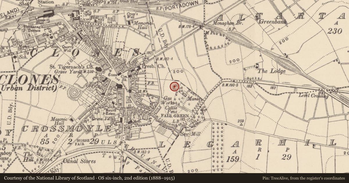 Ordnance Survey six-inch map, 2nd edition (1888–1915) covering the location of Ringfort - rath, Largy, County Monaghan, with a pin at the register's coordinates