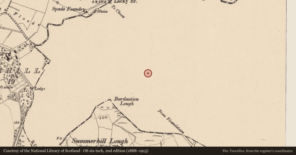 Ordnance Survey six-inch map, 2nd edition (1888–1915) covering the location of Battlefield, County Monaghan, with a pin at the register's coordinates