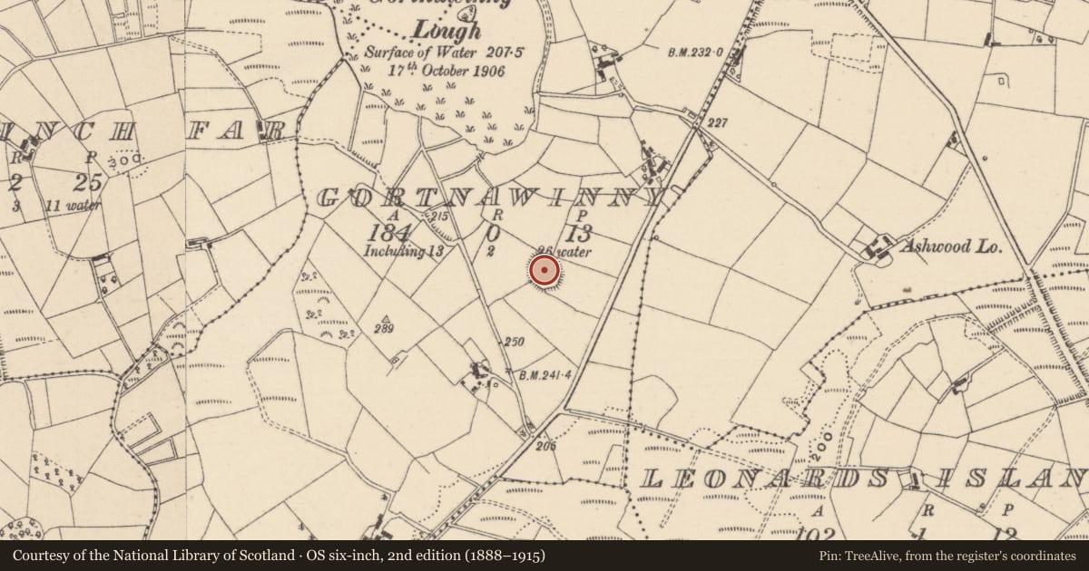 Ordnance Survey six-inch map, 2nd edition (1888–1915) covering the location of Ringfort - rath, Gortnawinny, County Monaghan, with a pin at the register's coordinates