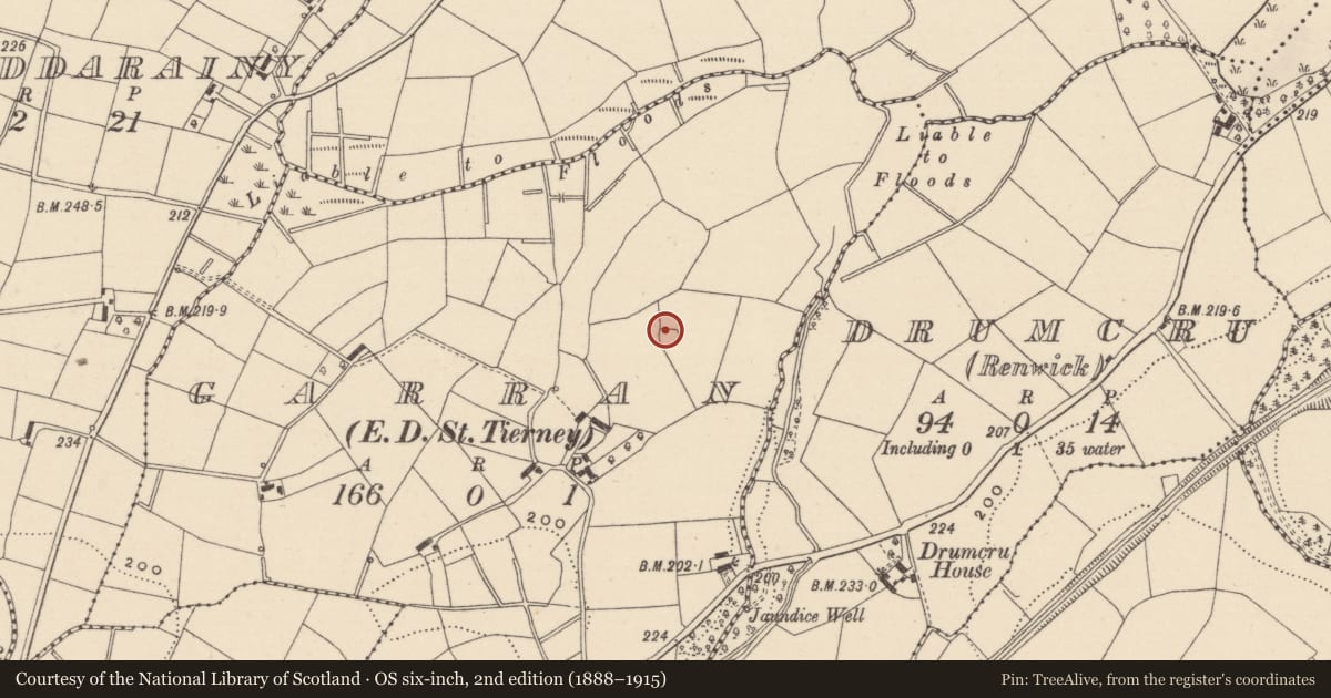 Ordnance Survey six-inch map, 2nd edition (1888–1915) covering the location of Ringfort - rath, Garran (Dartree By, County Monaghan, with a pin at the register's coordinates