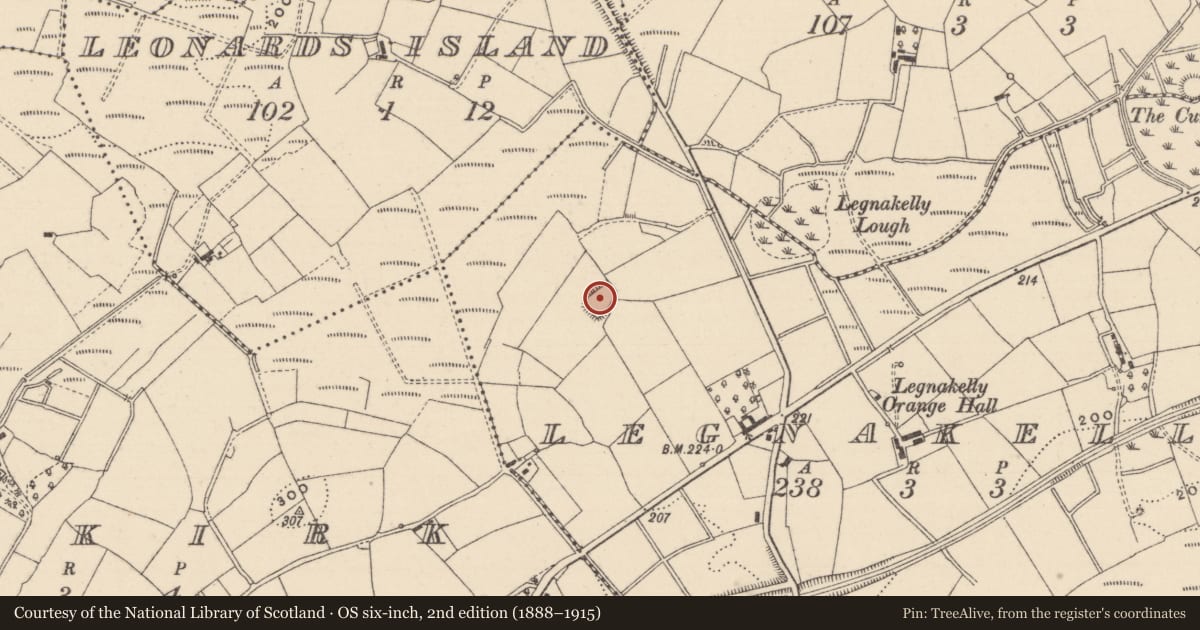 Ordnance Survey six-inch map, 2nd edition (1888–1915) covering the location of Ringfort - rath, Legnakelly, County Monaghan, with a pin at the register's coordinates