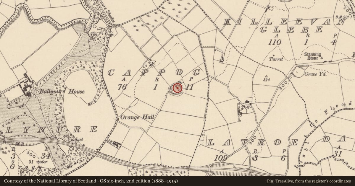 Ordnance Survey six-inch map, 2nd edition (1888–1915) covering the location of Ringfort - rath, Cappog, County Monaghan, with a pin at the register's coordinates