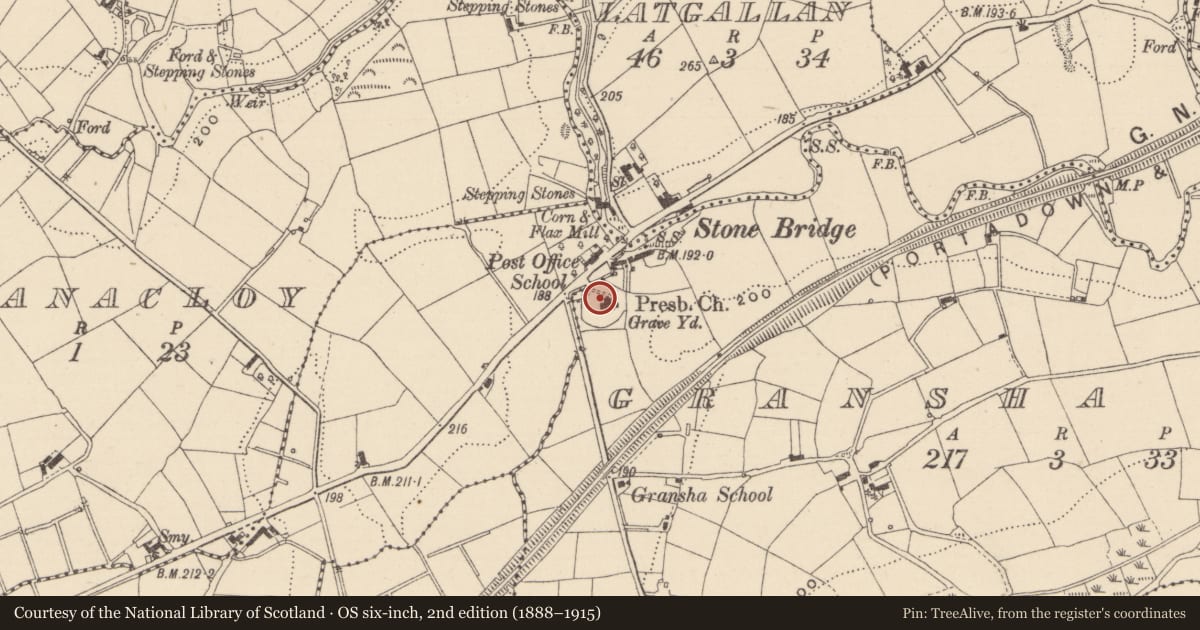Ordnance Survey six-inch map, 2nd edition (1888–1915) covering the location of Ringfort - rath, Gransha More, County Monaghan, with a pin at the register's coordinates