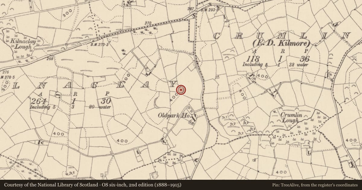 Ordnance Survey six-inch map, 2nd edition (1888–1915) covering the location of Ringfort - rath, Kilnaclay, County Monaghan, with a pin at the register's coordinates