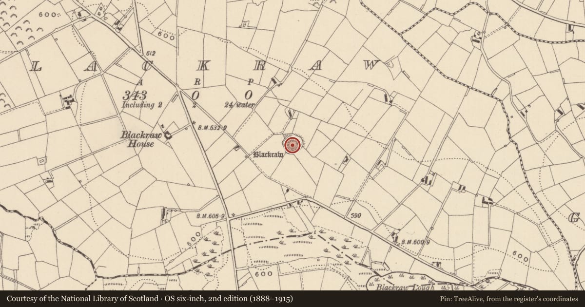 Ordnance Survey six-inch map, 2nd edition (1888–1915) covering the location of Ringfort - rath, Blackraw, County Monaghan, with a pin at the register's coordinates