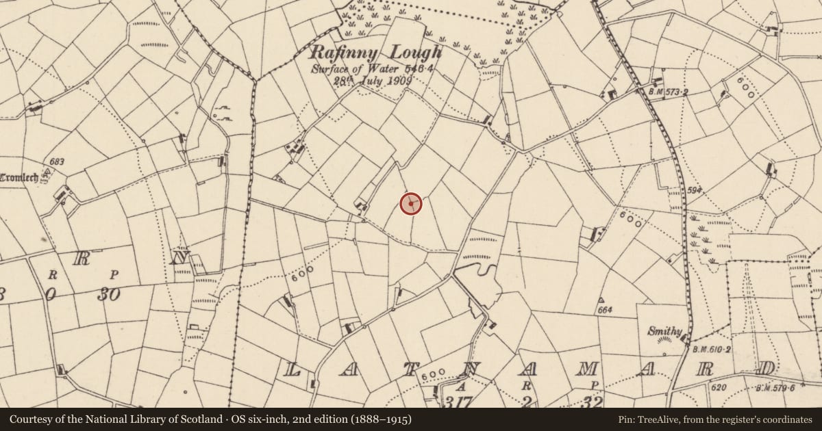 Ordnance Survey six-inch map, 2nd edition (1888–1915) covering the location of Megalithic tomb - unclassified, Latnamard, County Monaghan, with a pin at the register's coordinates
