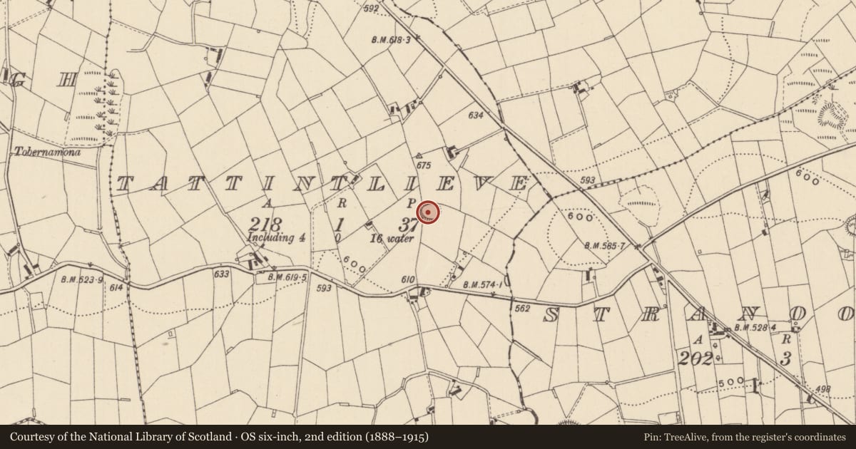 Ordnance Survey six-inch map, 2nd edition (1888–1915) covering the location of Ringfort - rath, Tattintlieve, County Monaghan, with a pin at the register's coordinates