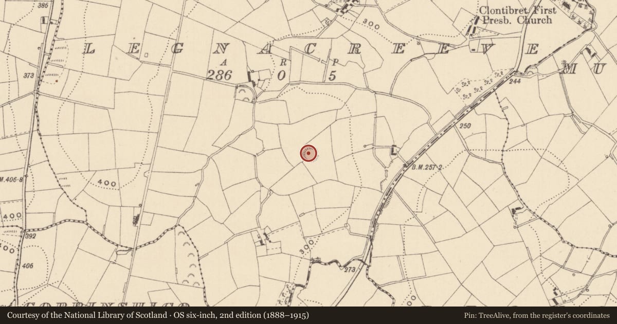 Ordnance Survey six-inch map, 2nd edition (1888–1915) covering the location of Ringfort - rath, Legnacreeve, County Monaghan, with a pin at the register's coordinates